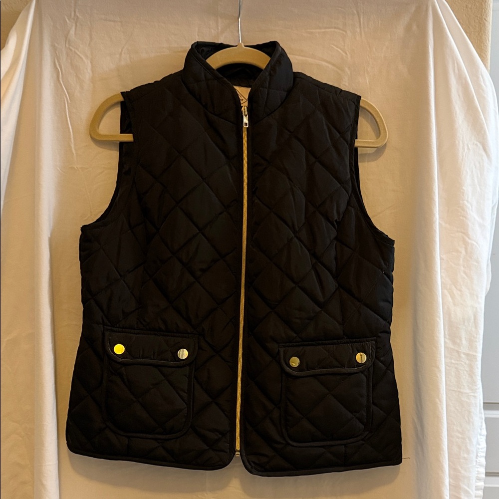 St. John's Bay Black Quilted Vest with Gold-Tone Trim